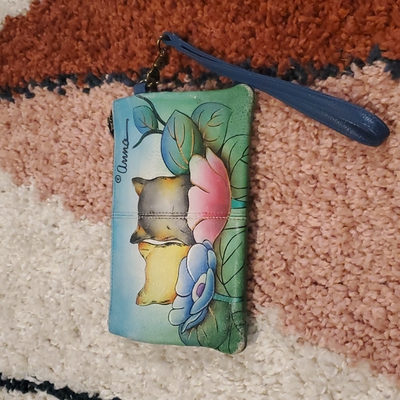 Anna by Anuschka Wristlet Wallet & Organizer-Real Leather 2 Cats - Picture 2 of 6